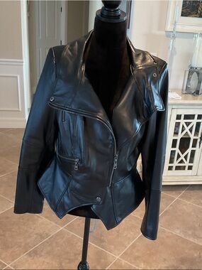 G.I.L.I black leather moto jacket, size 14